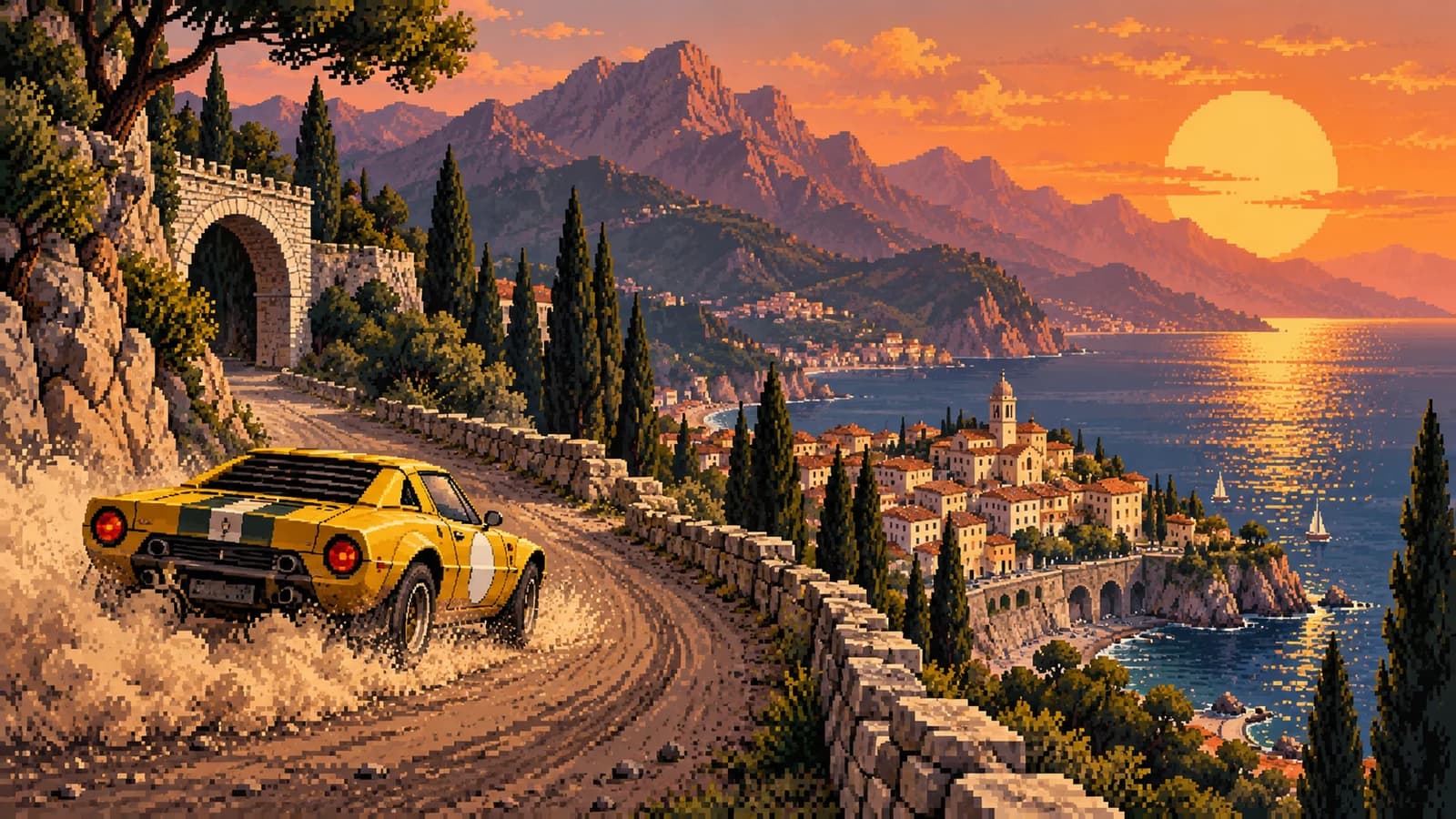 Sunset Rally pixel art world